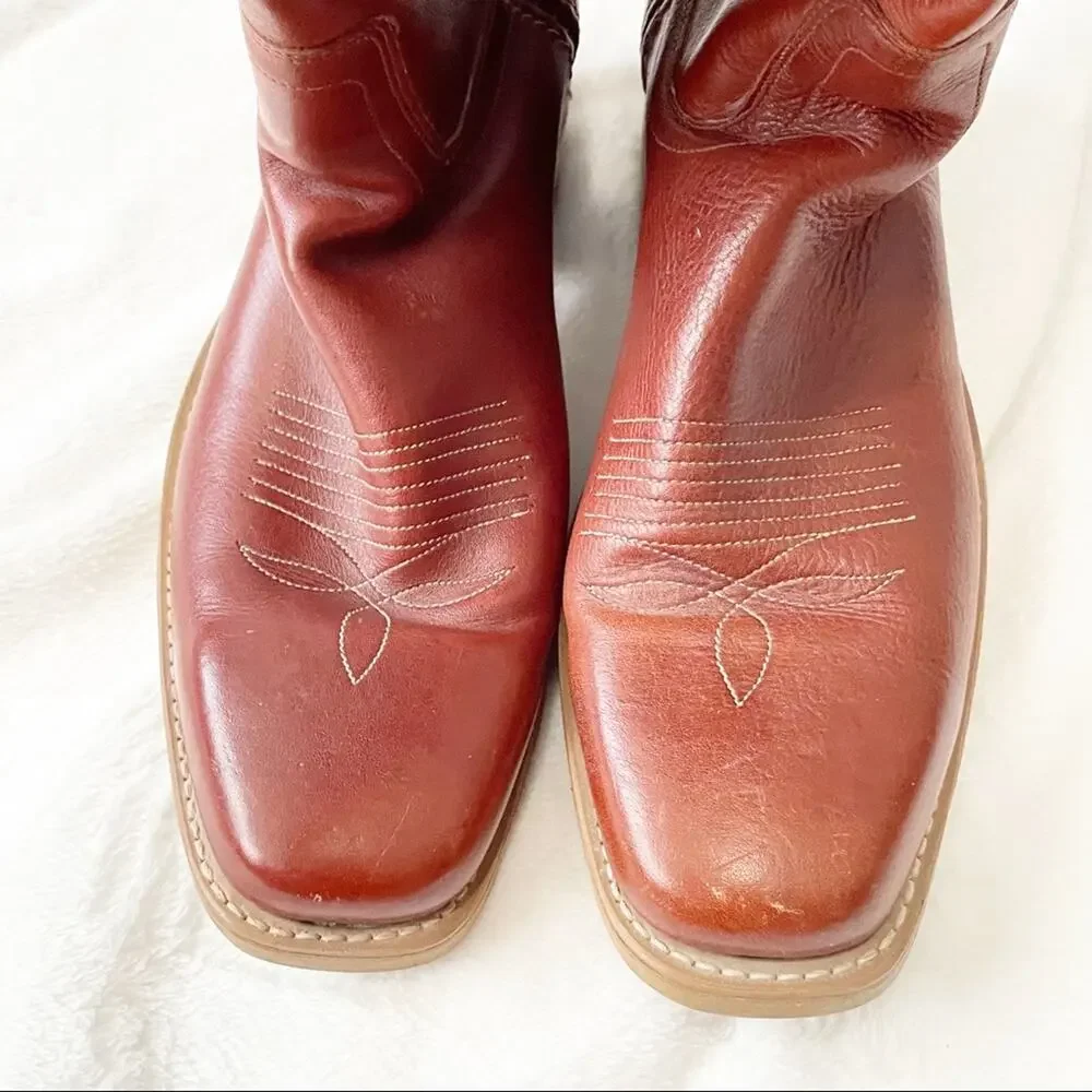 Dingo Vintage leather cowboy boots size 9 brown western heeled pull on mens